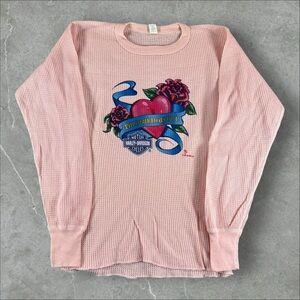 Vintage Harley-Davidson Shirt Women‎ M Pink Thermal Till Death Do Us Part 80s